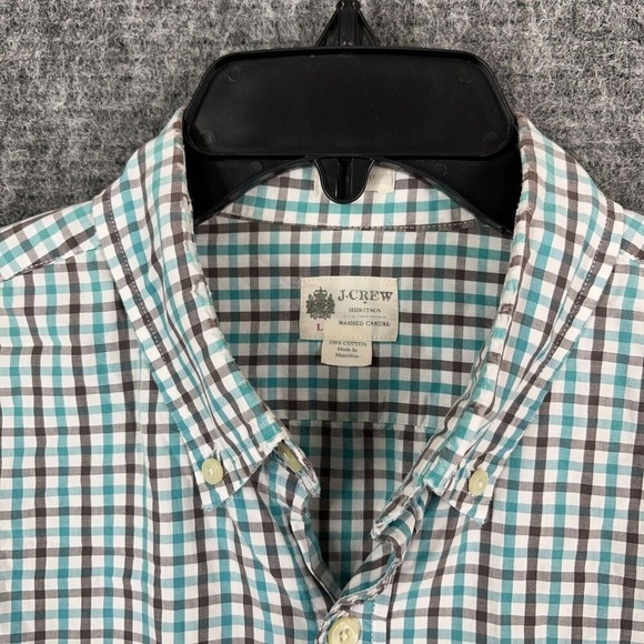 J.Crew Shirt Mens L Gingham Preppy Business Casual Tailored Worn Broken In Look - Picture 6 of 13